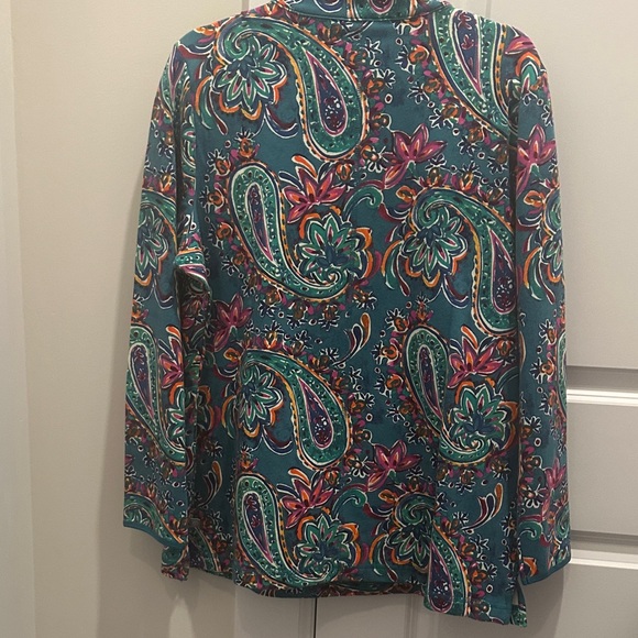 Talbots Teal Floral Quarter-Zip Pullover - Picture 5 of 5